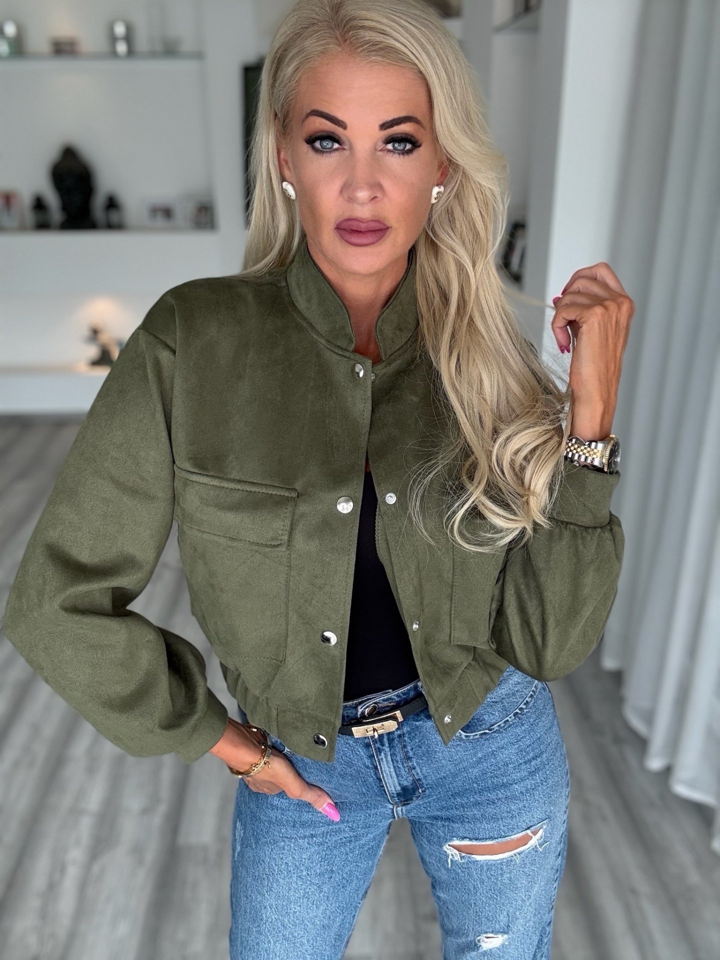 BELMONT velúr hatású kabátka khaki