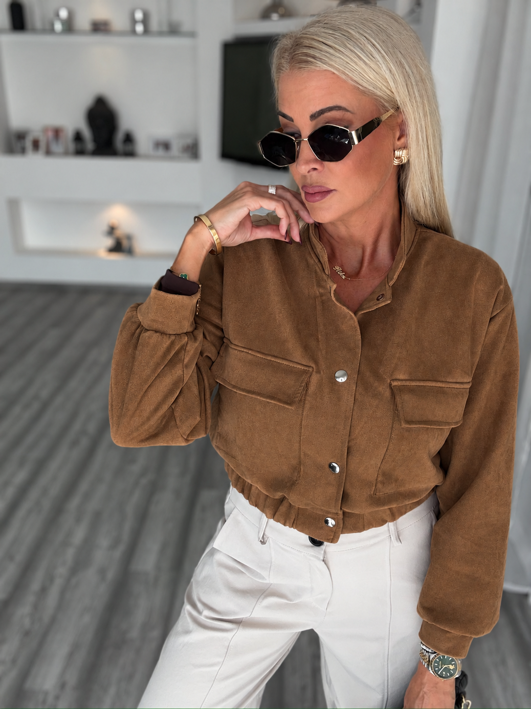 BELMONT velur hatású kabátka camel