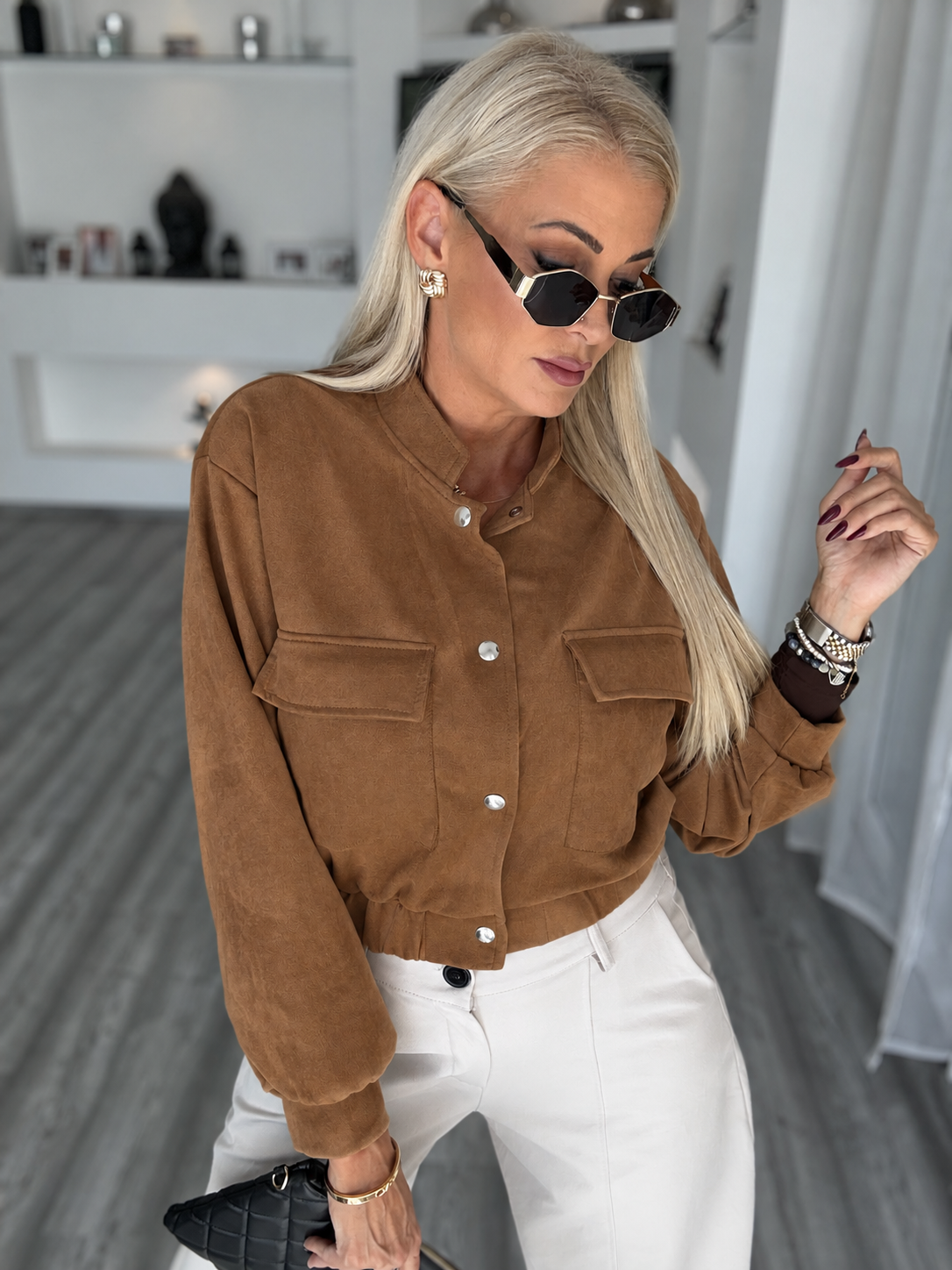BELMONT velur hatású kabátka camel