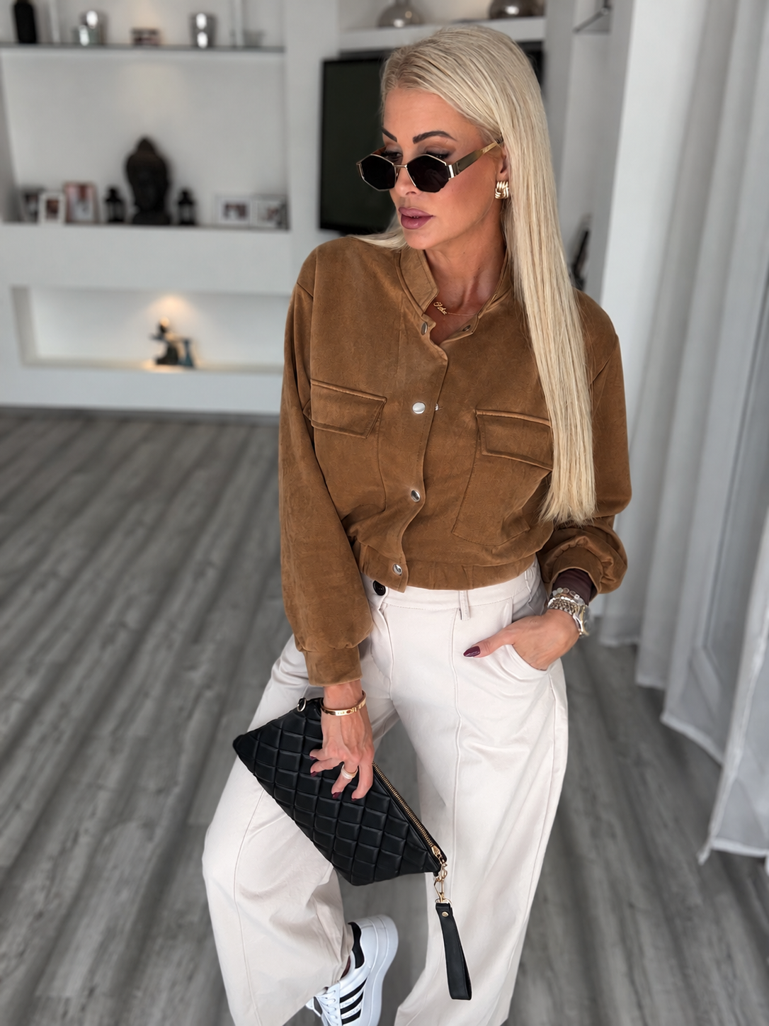 BELMONT velur hatású kabátka camel