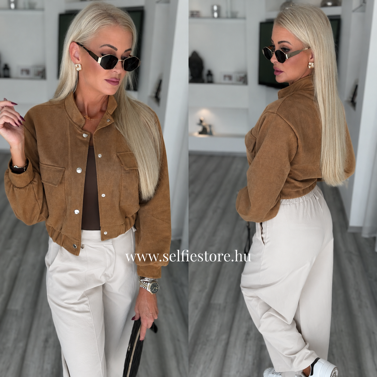BELMONT velur hatású kabátka camel