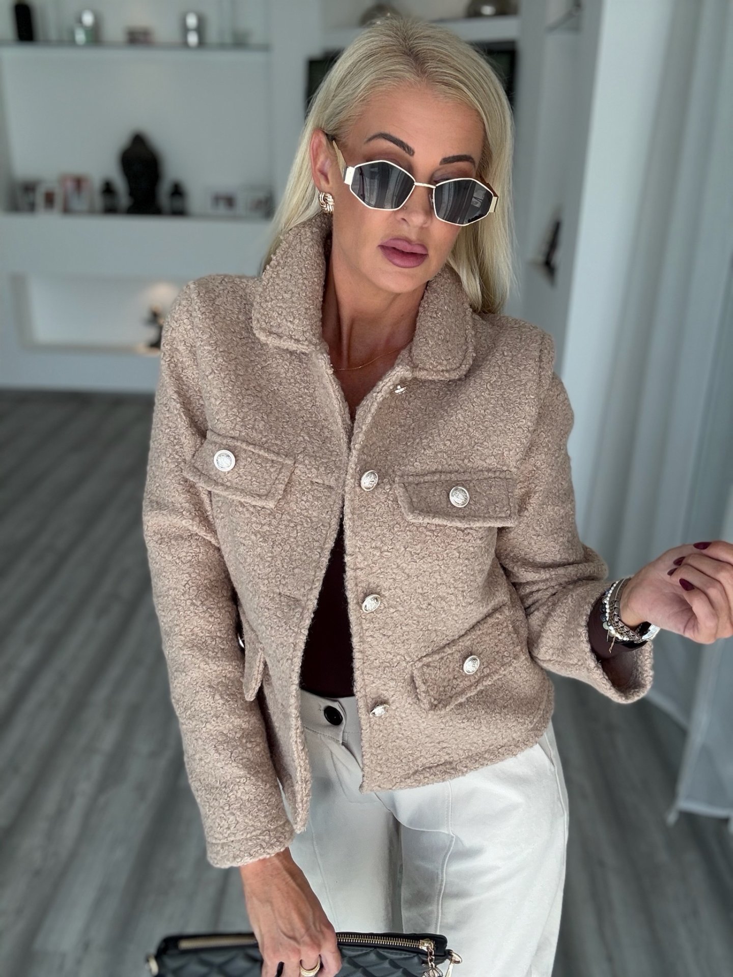 COCO tweed kabát bézs