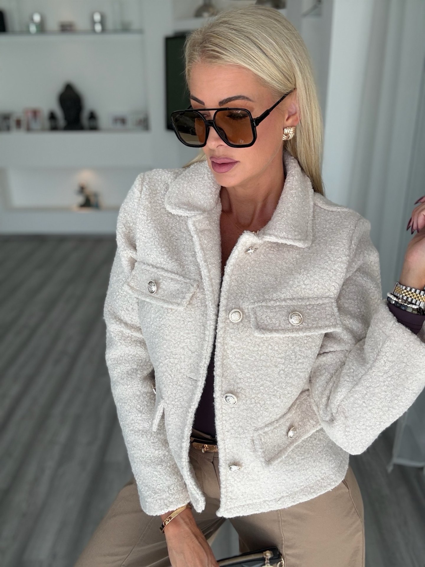 COCO tweed kabát fehér