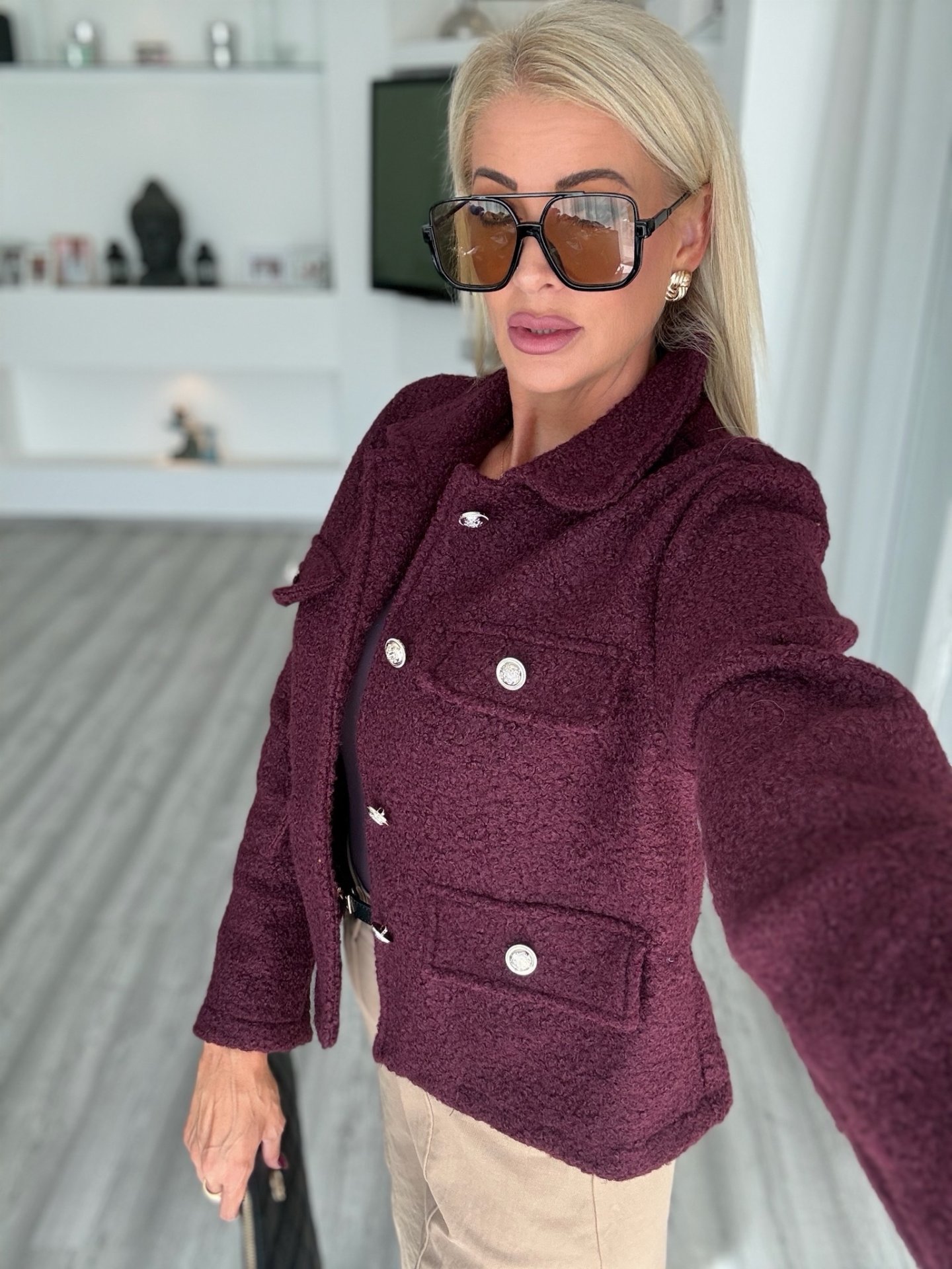 COCO tweed kabát bordó