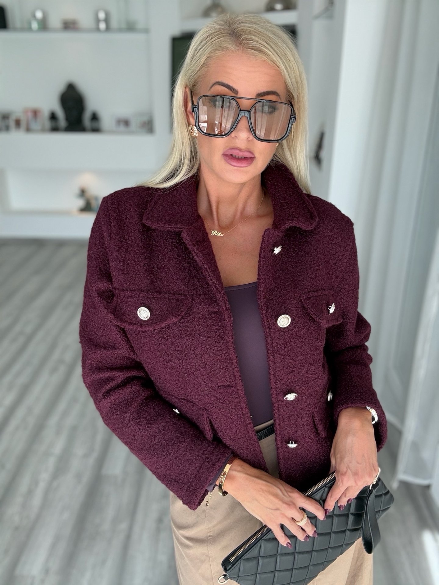 COCO tweed kabát bordó
