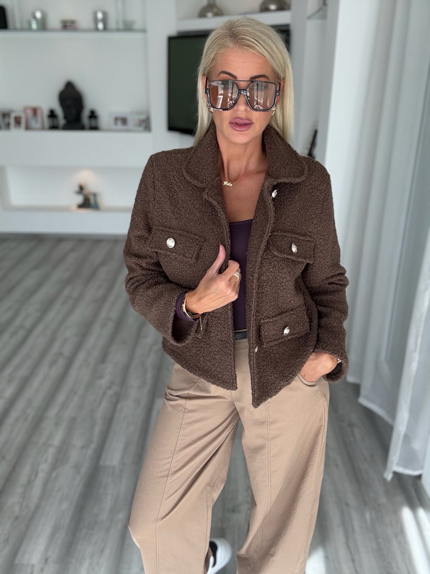 COCO tweed kabát csokoládé