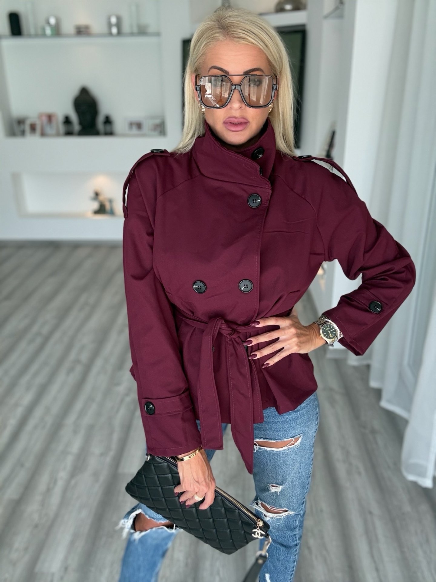 CHELSEA trench kabátka bordó