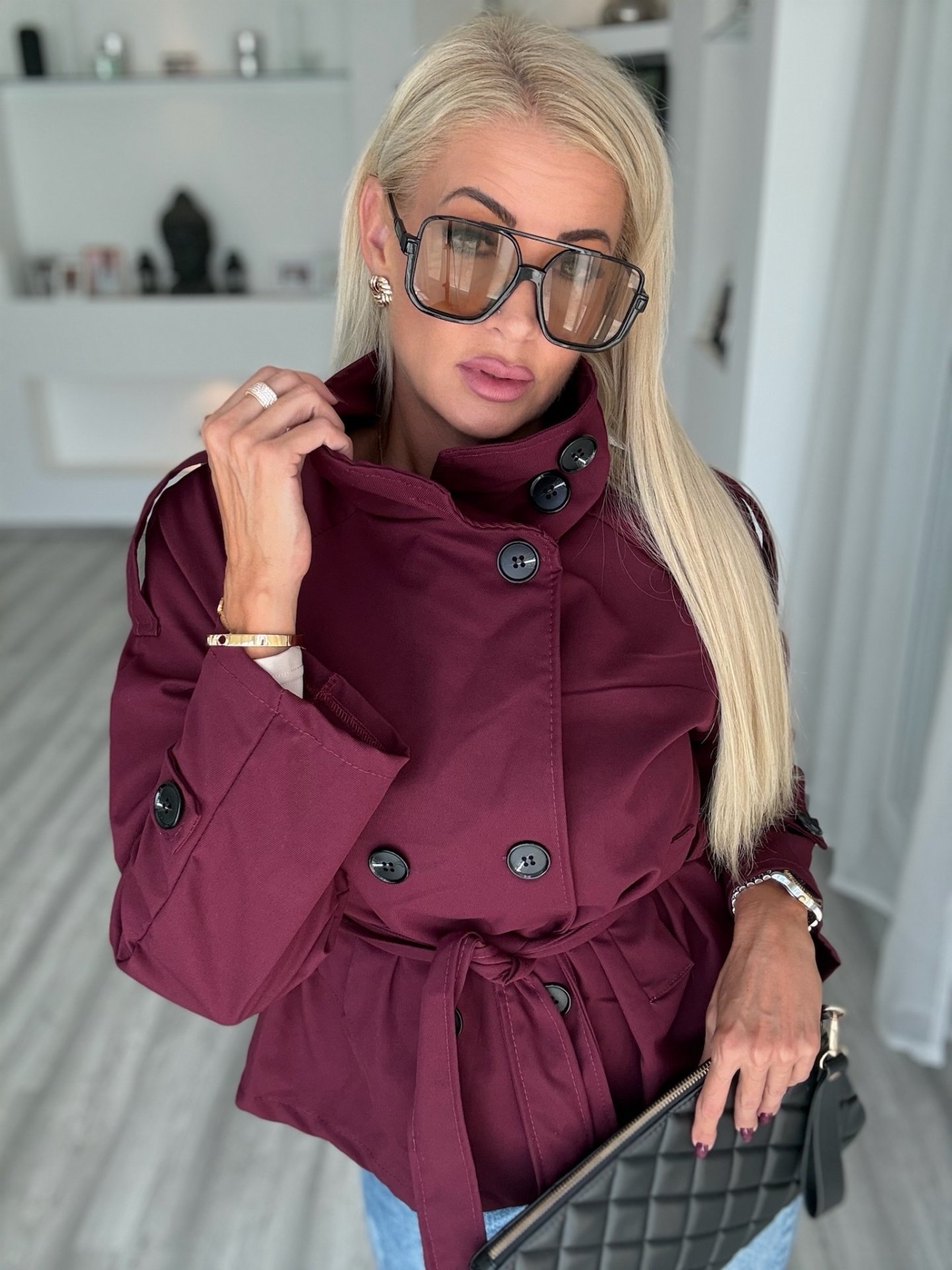 CHELSEA trench kabátka bordó
