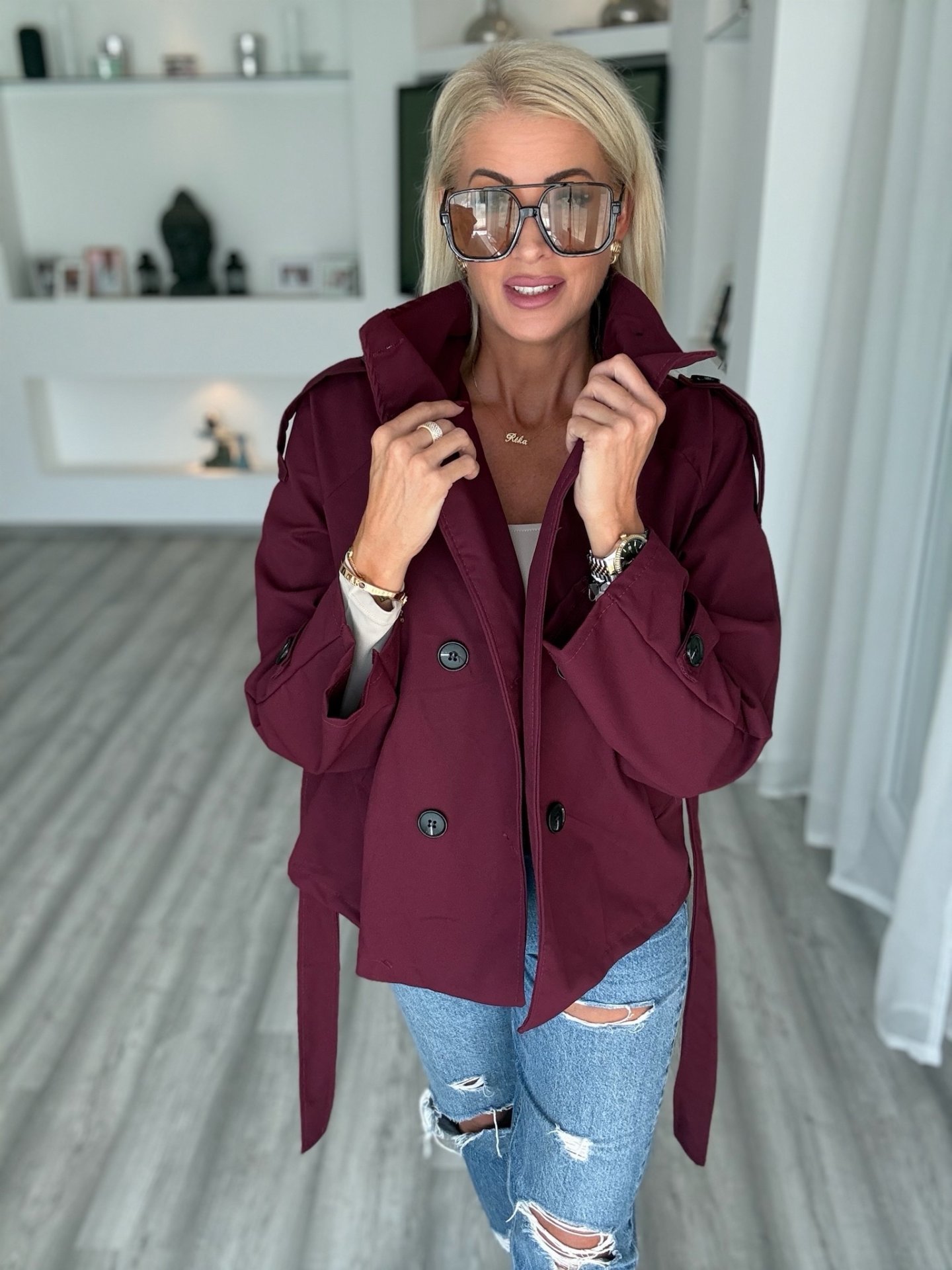 CHELSEA trench kabátka bordó