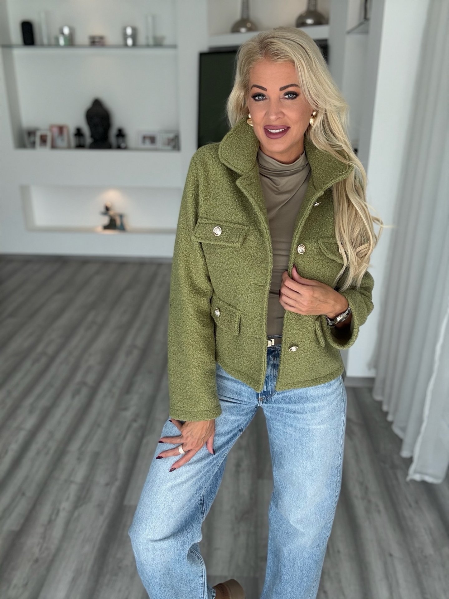 COCO tweed kabát pisztácia