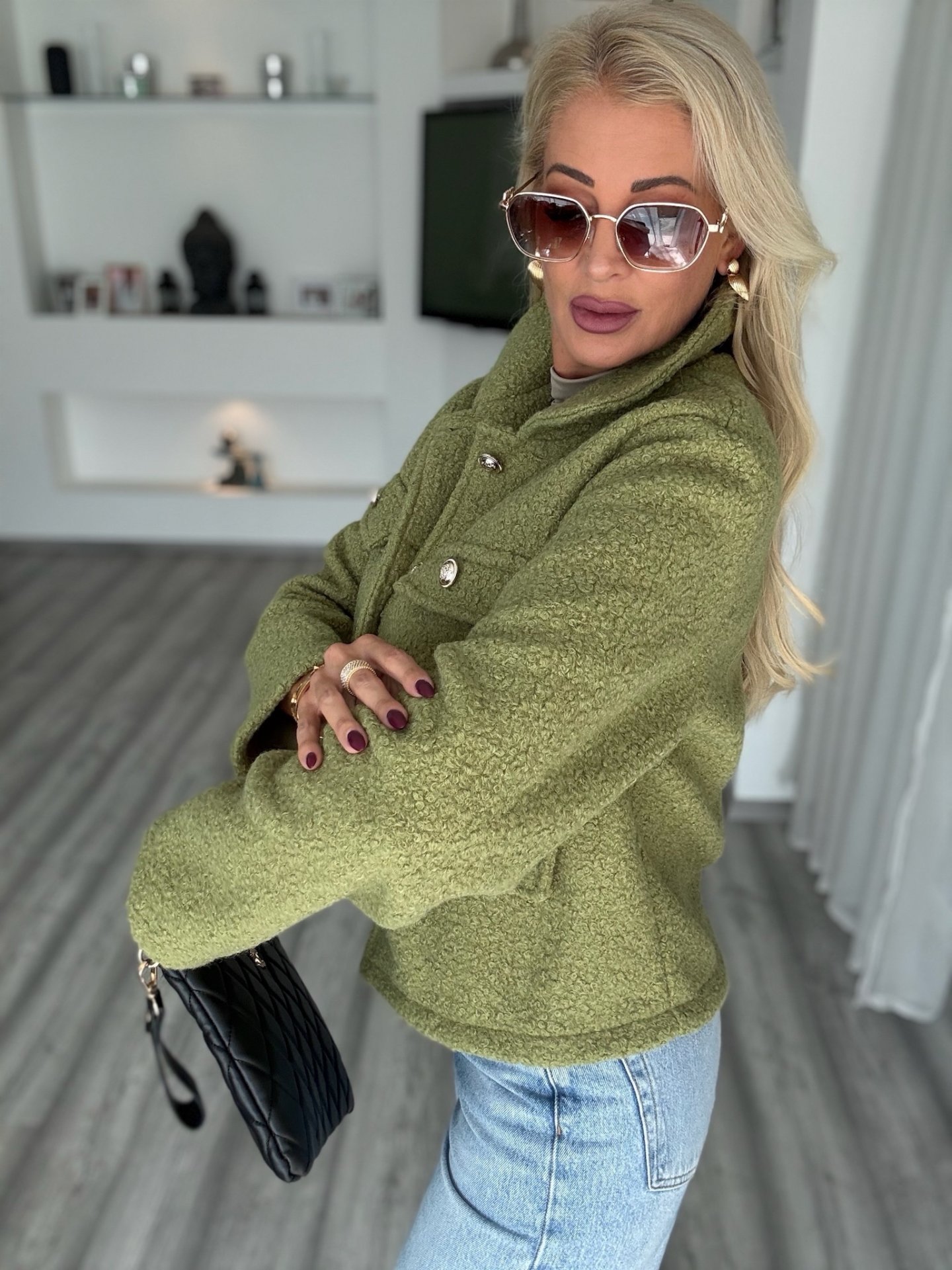 COCO tweed kabát pisztácia