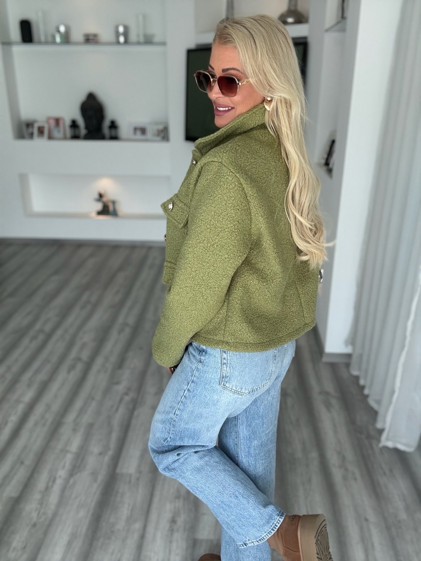 COCO tweed kabát pisztácia