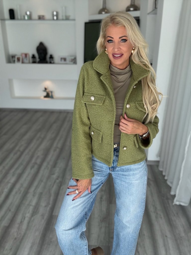 COCO tweed kabát pisztácia