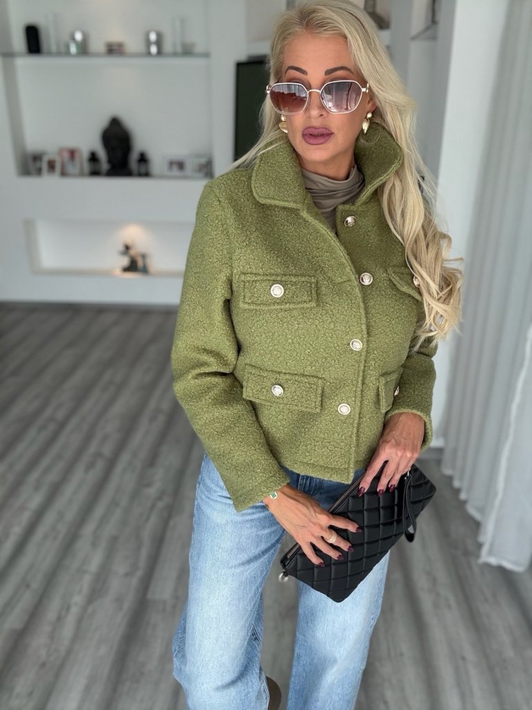COCO tweed kabát pisztácia