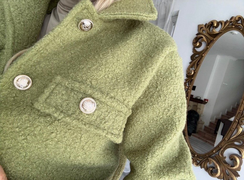 COCO tweed kabát pisztácia