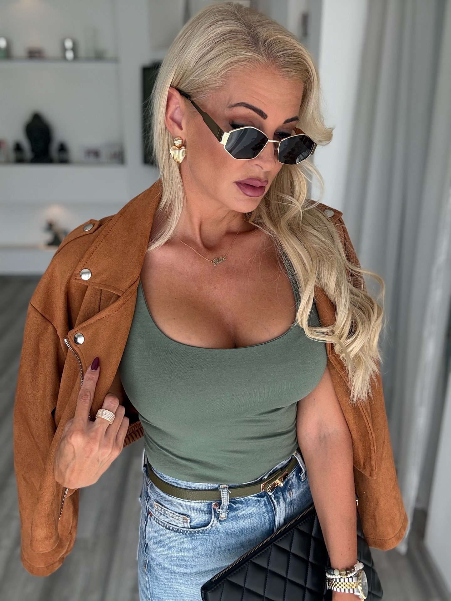 LAURA pamut trikó khaki