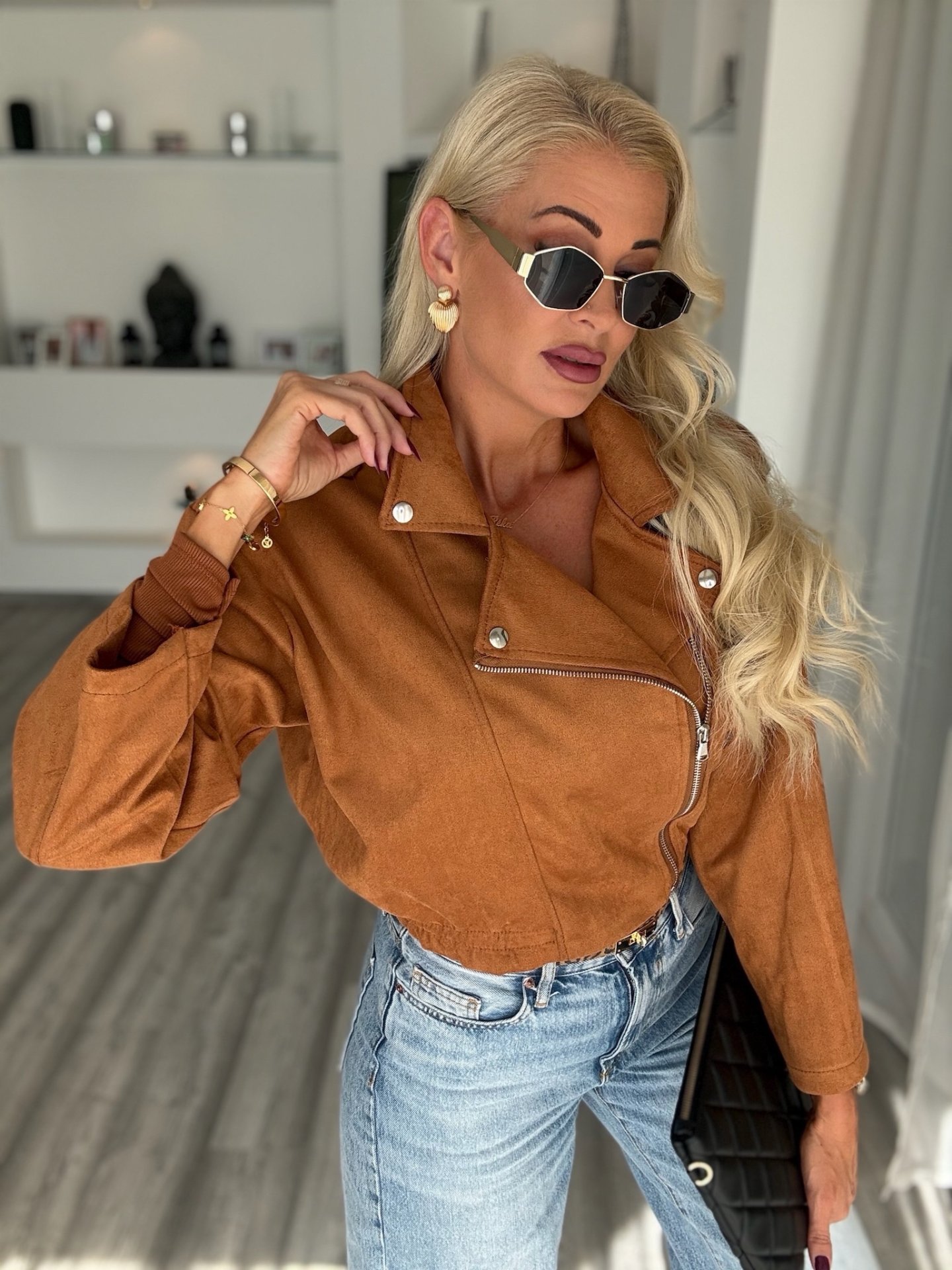 RYDER velúr dzseki camel