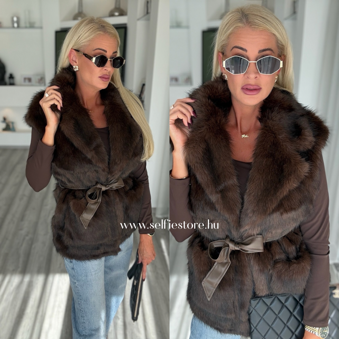 ZARINA műszőrme mellény csokoládé  GX-8003