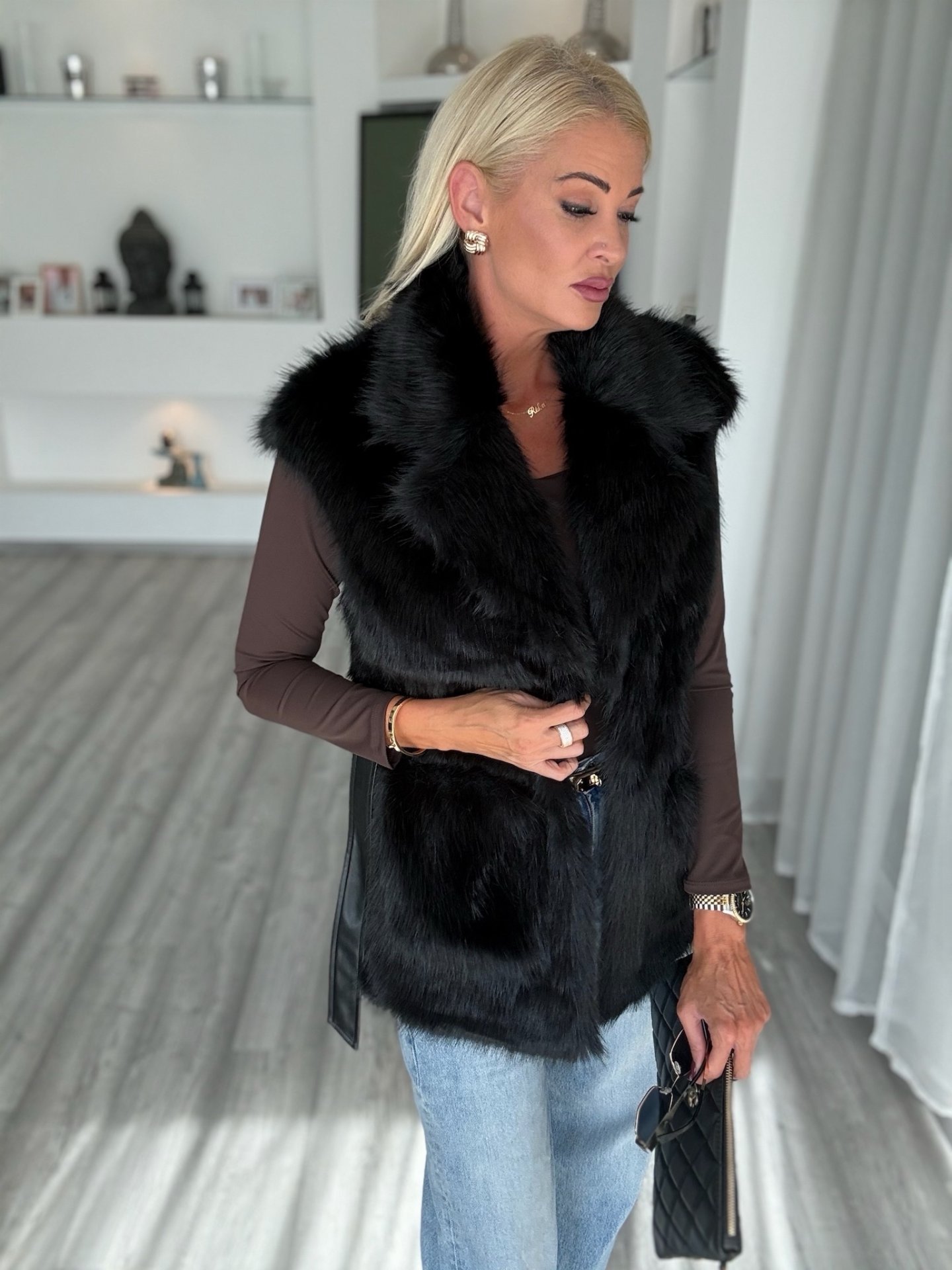 ZARINA műszőrme mellény fekete  GX-8003