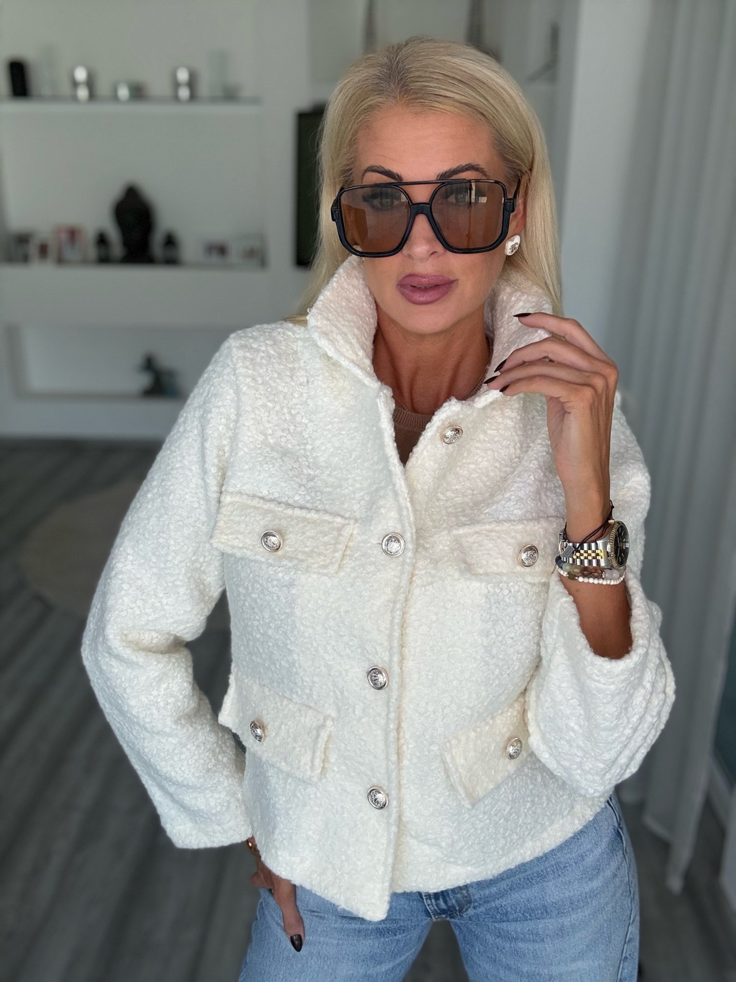 COCO tweed kabát fehér 