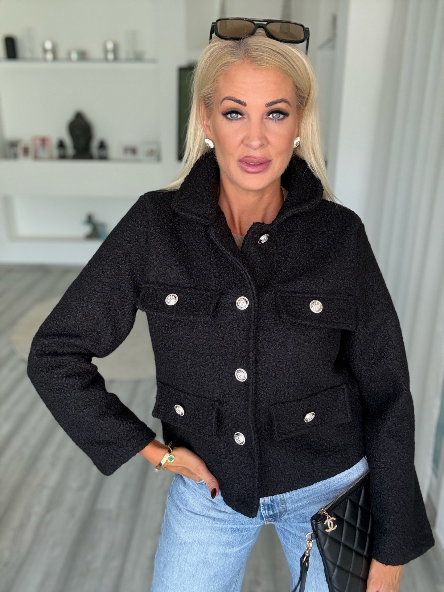COCO tweed kabát fekete