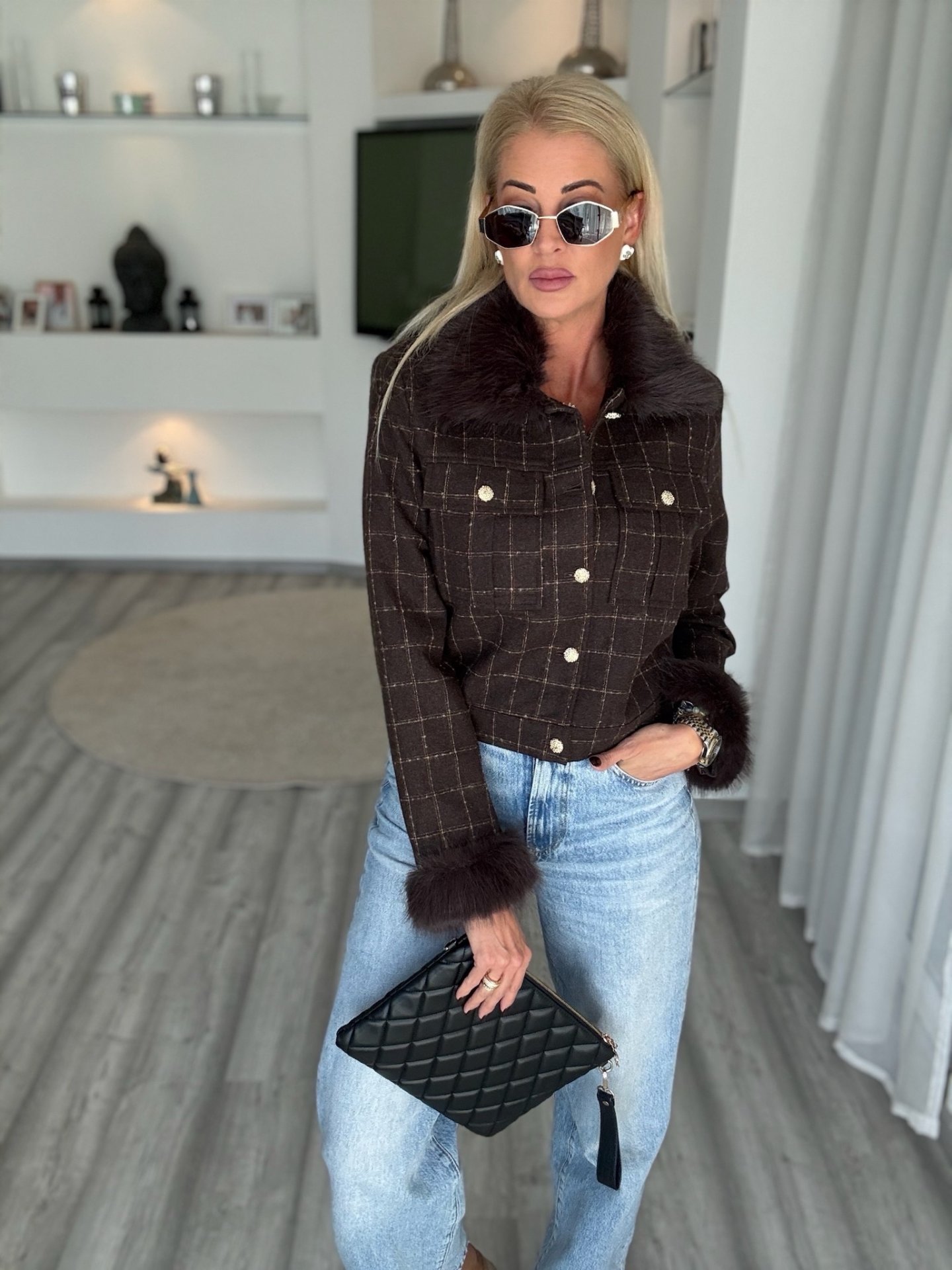 KENSINGTON tweed kabát csokoládé