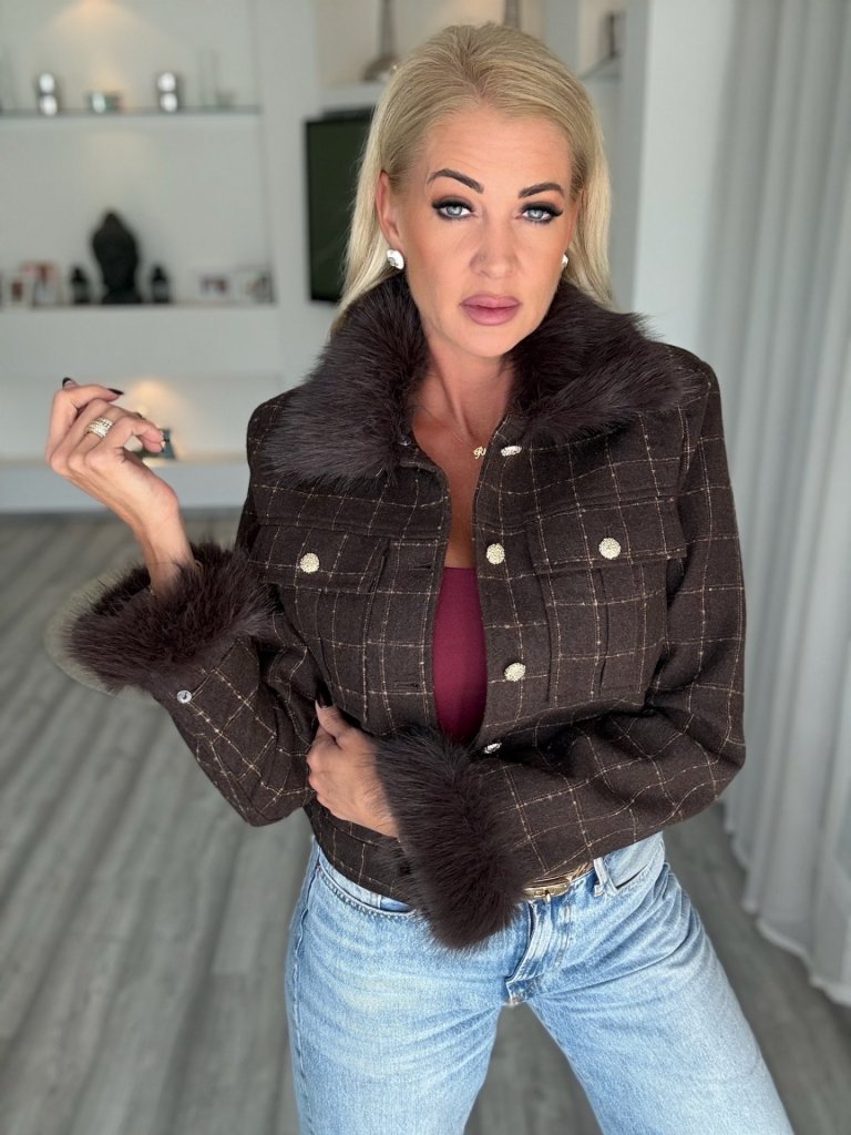 KENSINGTON tweed kabát csokoládé