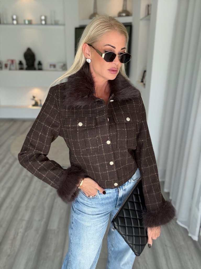 KENSINGTON tweed kabát csokoládé
