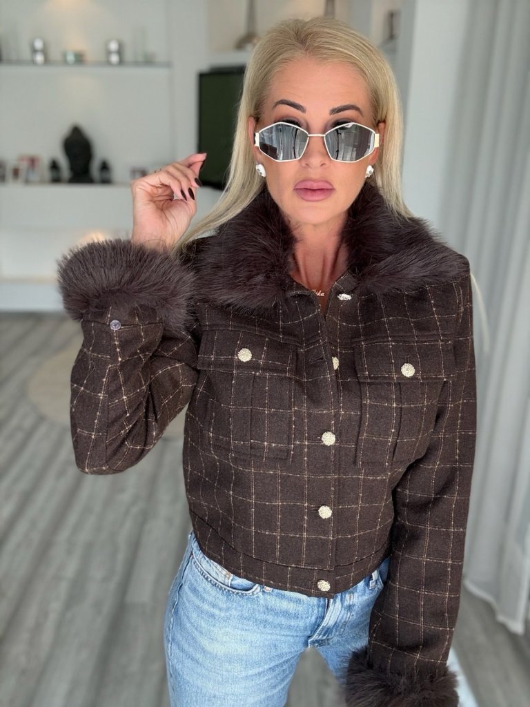 KENSINGTON tweed kabát csokoládé