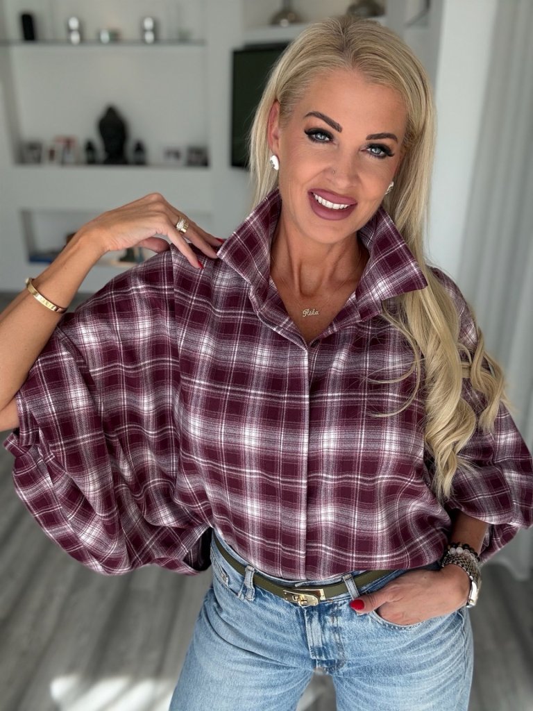HEATHER kockás ing bordó